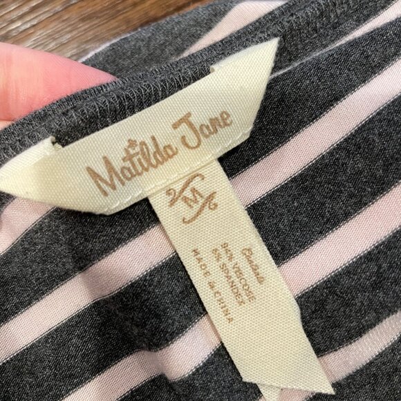Matilda Jane Sz M Gray Pink Striped Swing Style Kettle Tee Tunic Mini Dress - Picture 2 of 8
